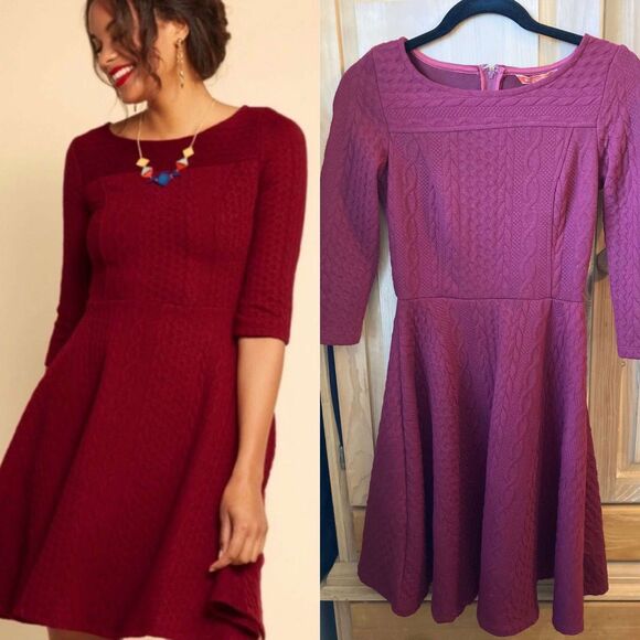 🧺Modcloth | Braid My Entire Day 3/4 Sleeve Dress in Burgundy | XS - Picture 1 of 5